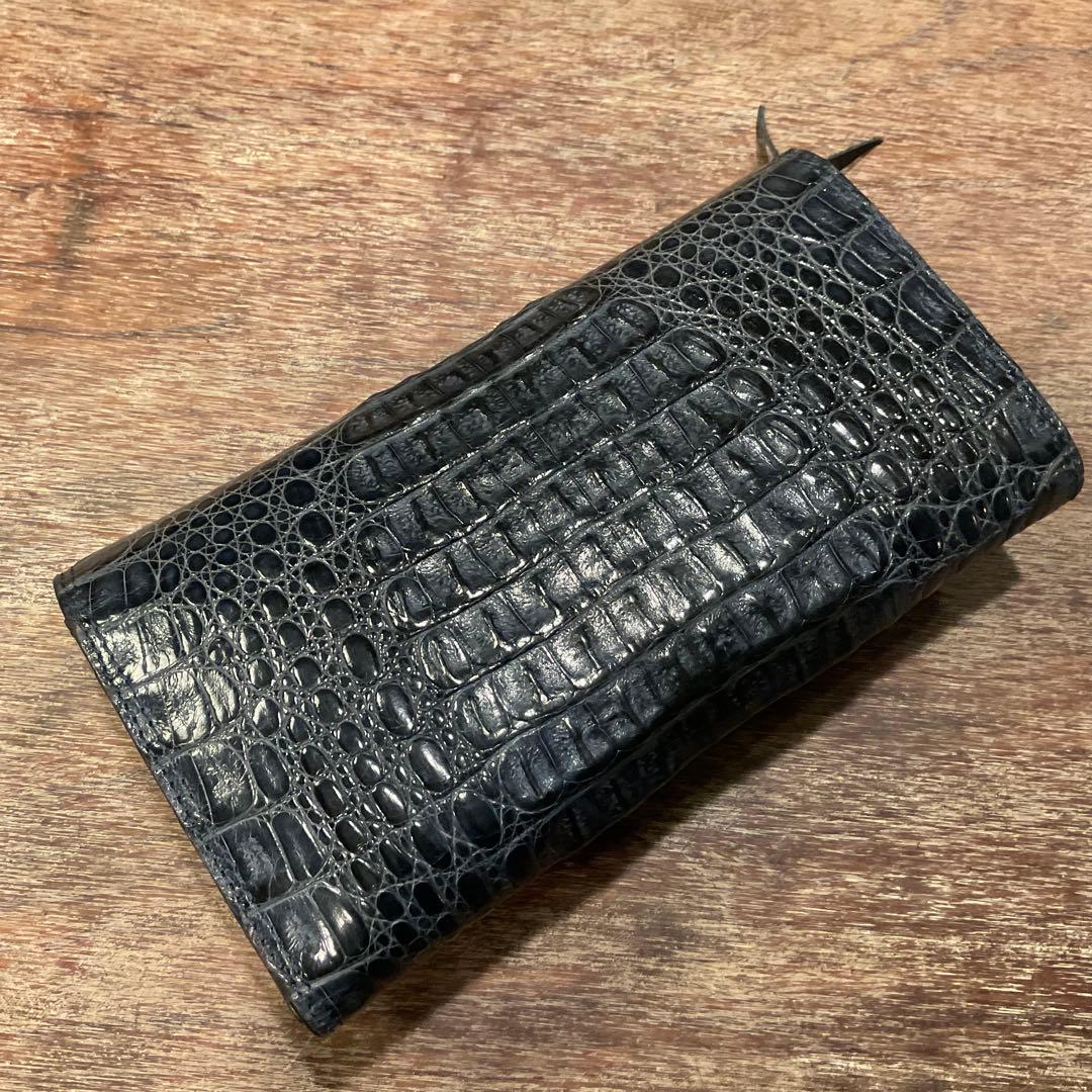 美品！マッドモンキー ワニ革 カイマン 財布 長財布 二つ折りクロコ ネイビー