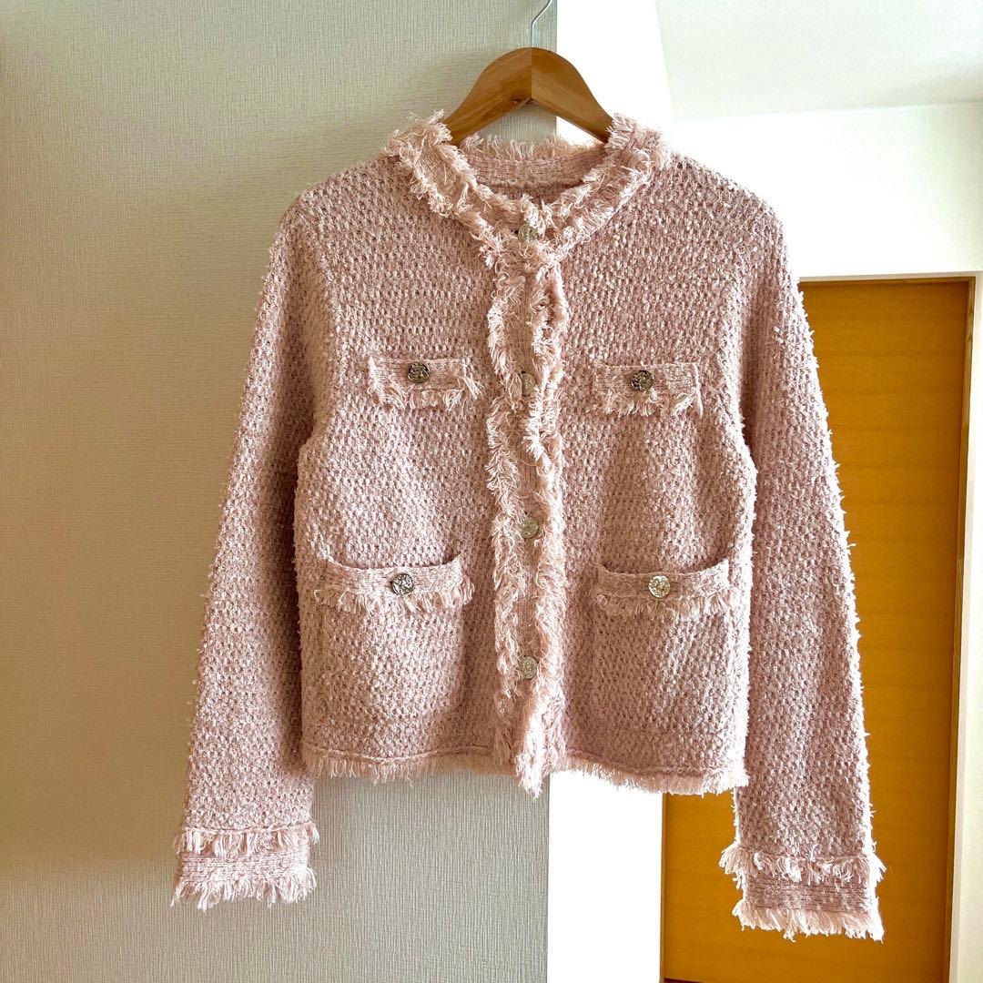 【大人可愛い】Apuweiser-riche フリンジツイードニットジャケット