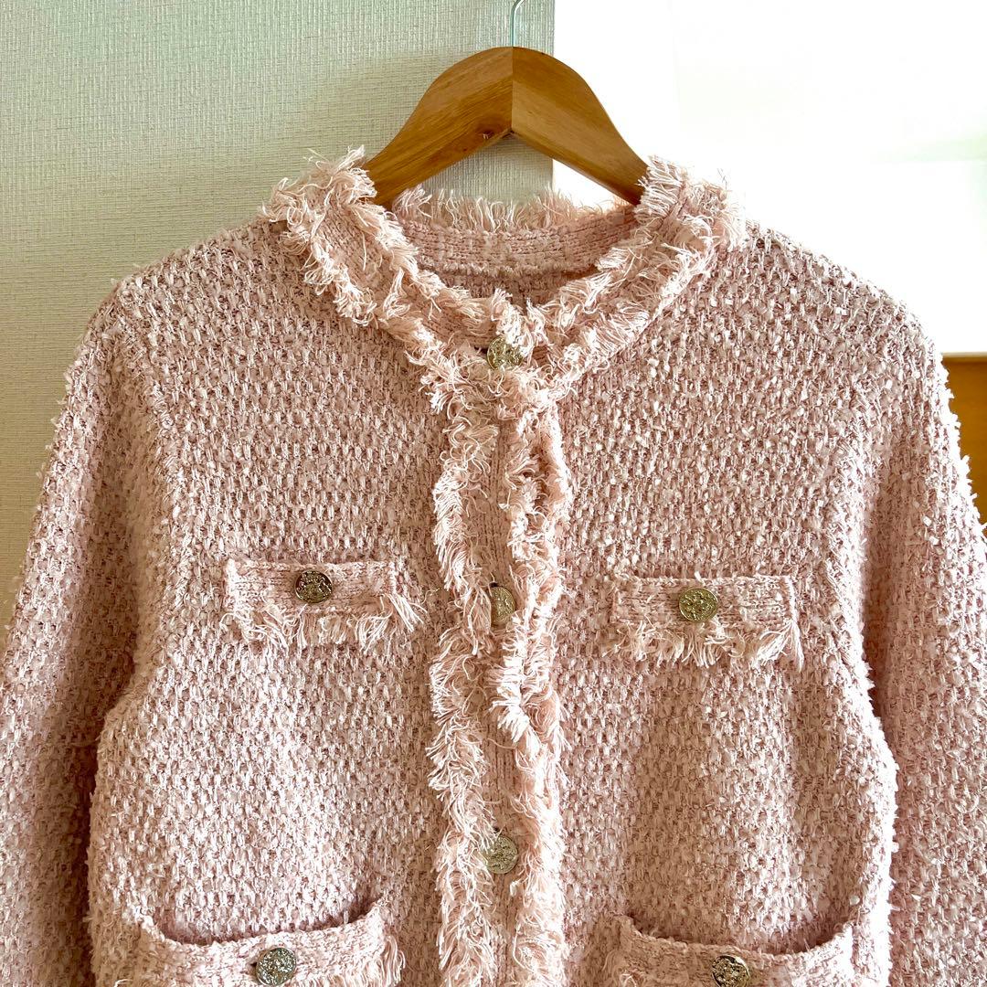 【大人可愛い】Apuweiser-riche フリンジツイードニットジャケット