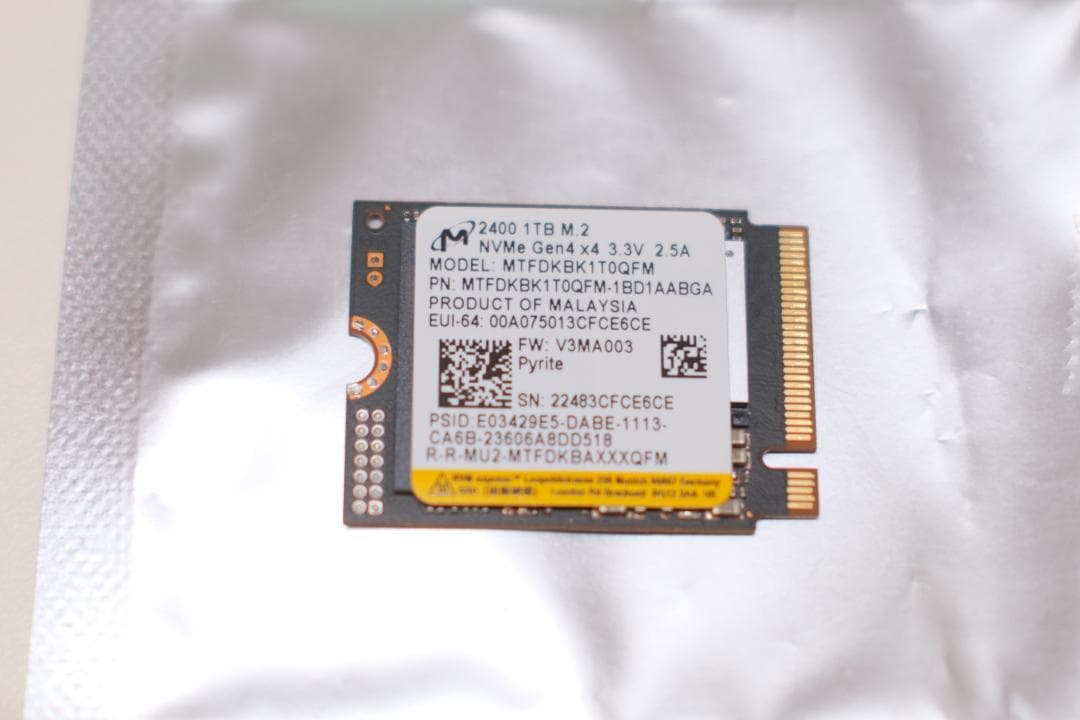 内蔵型SSD Micron m.2 2230 NVME SSD 2400 1TB