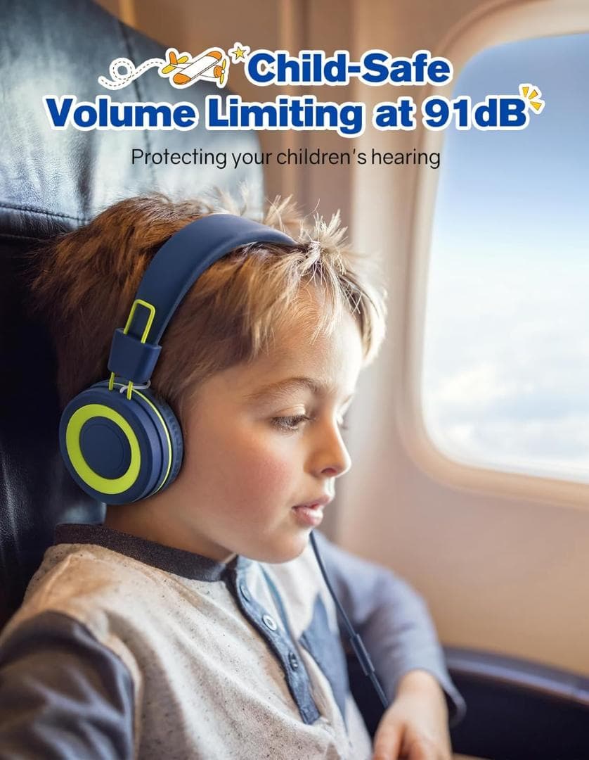キッズヘッドフォン マイク付き - 91dB 有線オンイヤー ヘッドセット 子供