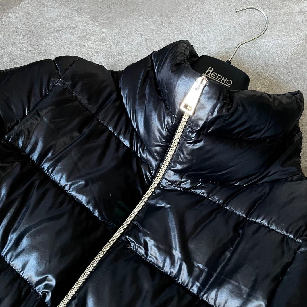 ヘルノ　ファー　切り替え　ダウンコート　ダウンジャケット　レディース　黒　44