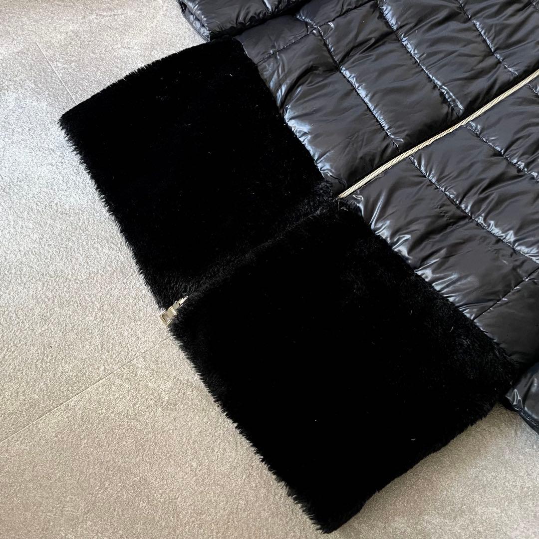 ヘルノ　ファー　切り替え　ダウンコート　ダウンジャケット　レディース　黒　44