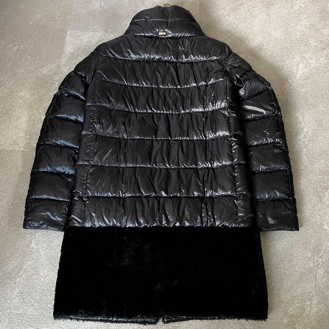 ヘルノ　ファー　切り替え　ダウンコート　ダウンジャケット　レディース　黒　44