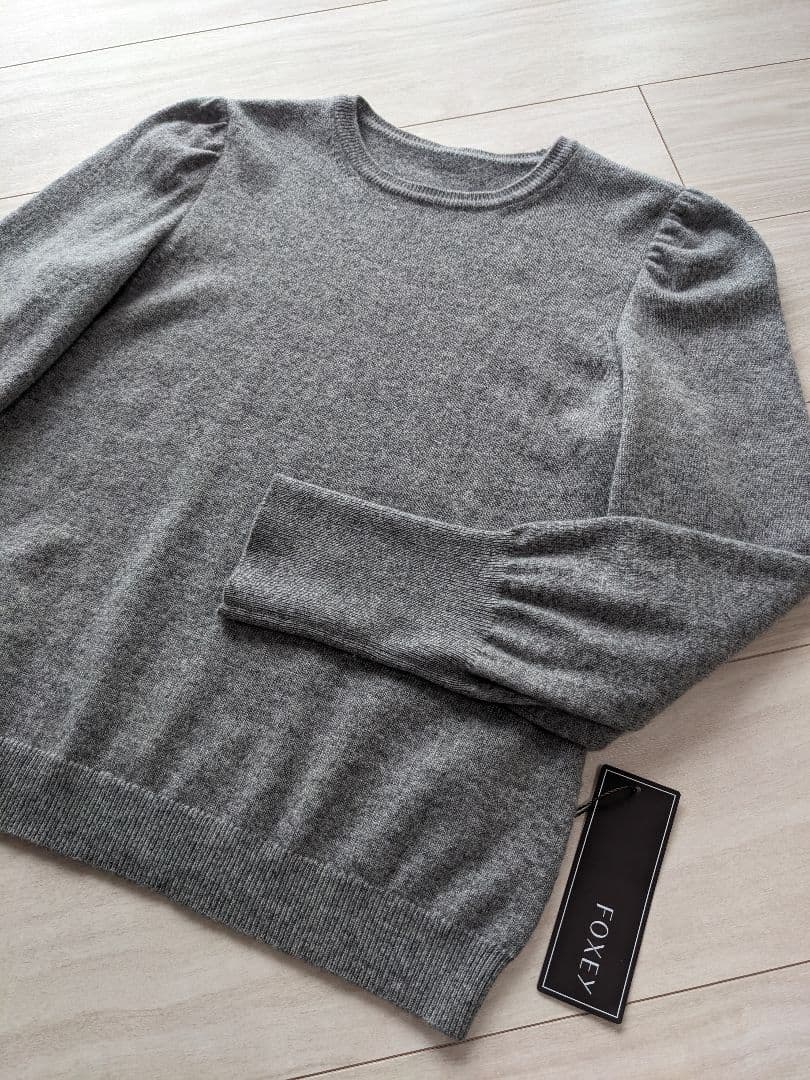 ☆FOXEY☆フォクシー カシミヤ100%グレー パフスリーブセーター 38