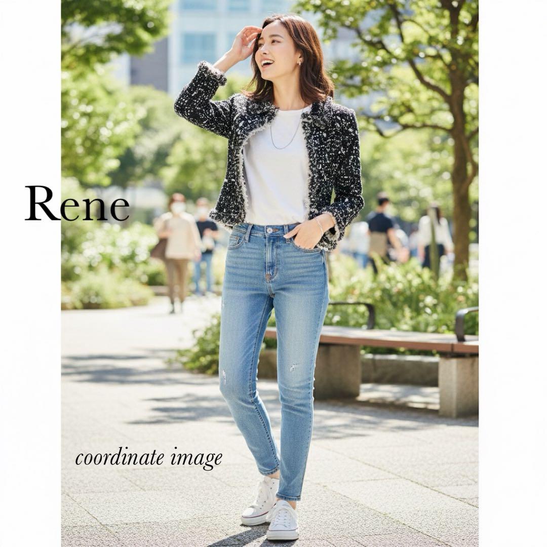 希少 Rene ルネ 最高級 ツイードジャケット ブラック ホワイト M フリル