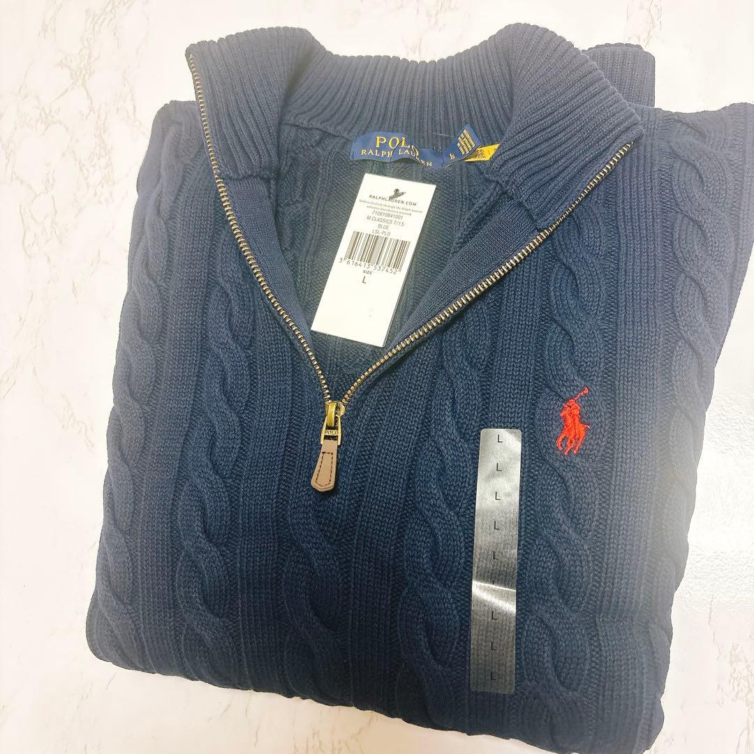 【新品未使用】POLO ラルフローレン メンズ ハーフジップ ネイビー Lサイズ