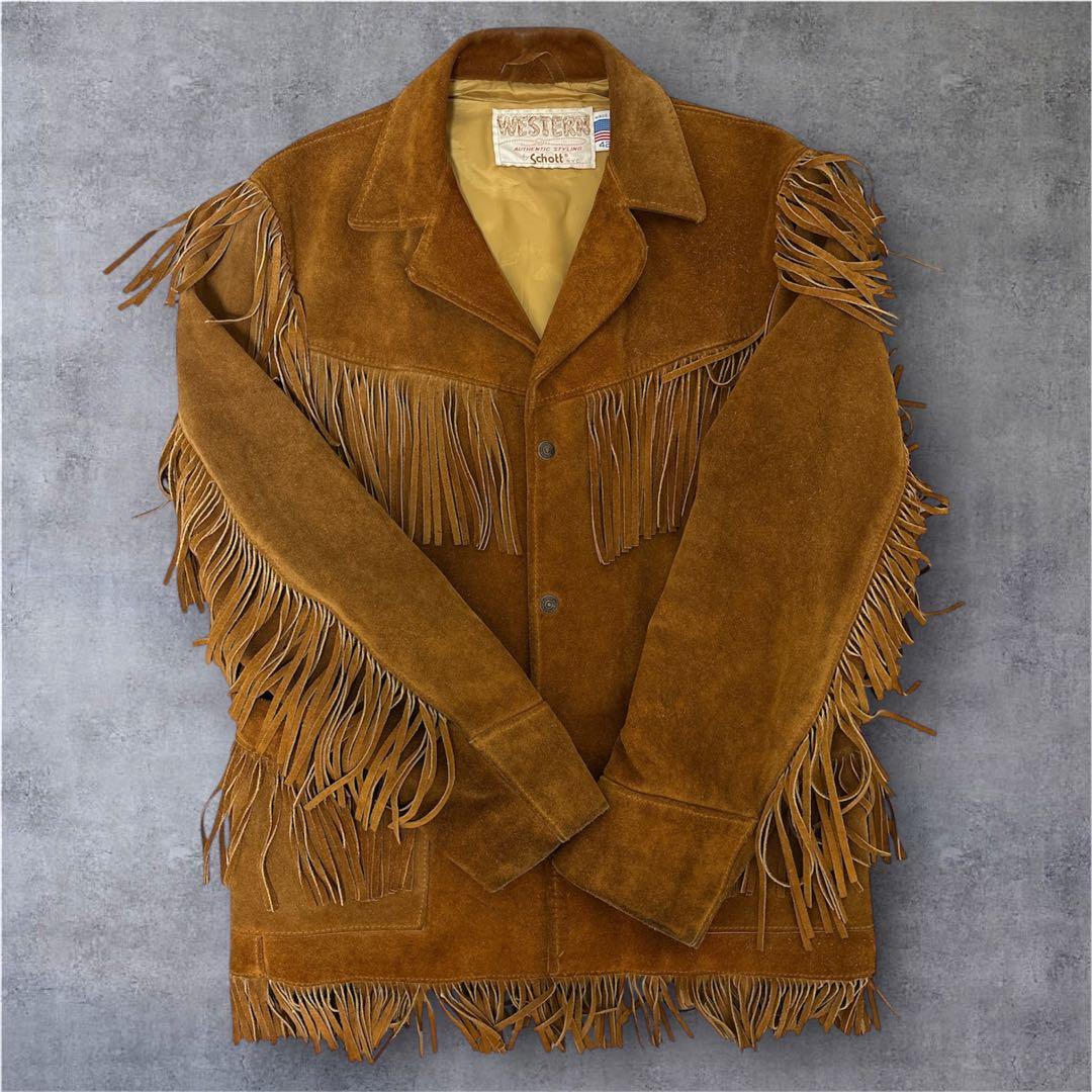Schott WESTERN フリンジ スエードジャケット USA製 42 茶