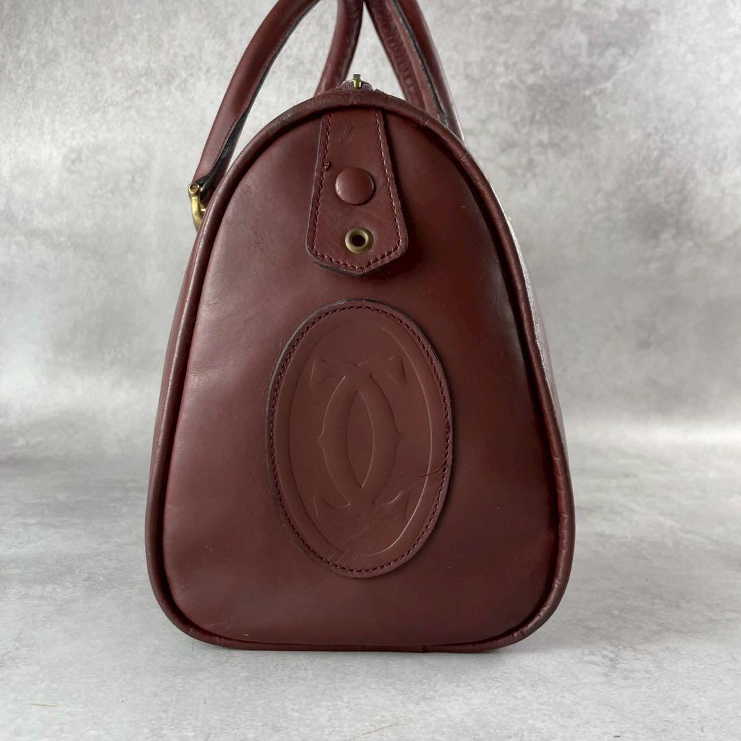 【美品✨】カルティエ ミニボストン バッグ ゴールド金具 ボルドー
