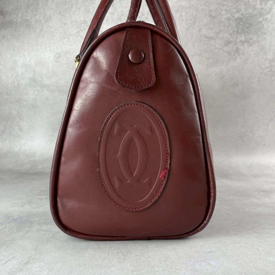 【美品✨】カルティエ ミニボストン バッグ ゴールド金具 ボルドー
