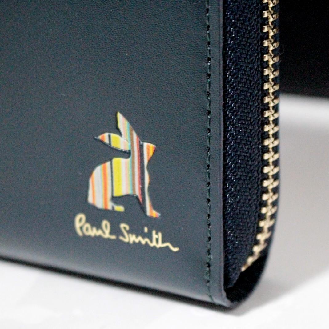 未使用 箱付 ポールスミス ラビットモチーフ ラウンドファスナー長財布 紺