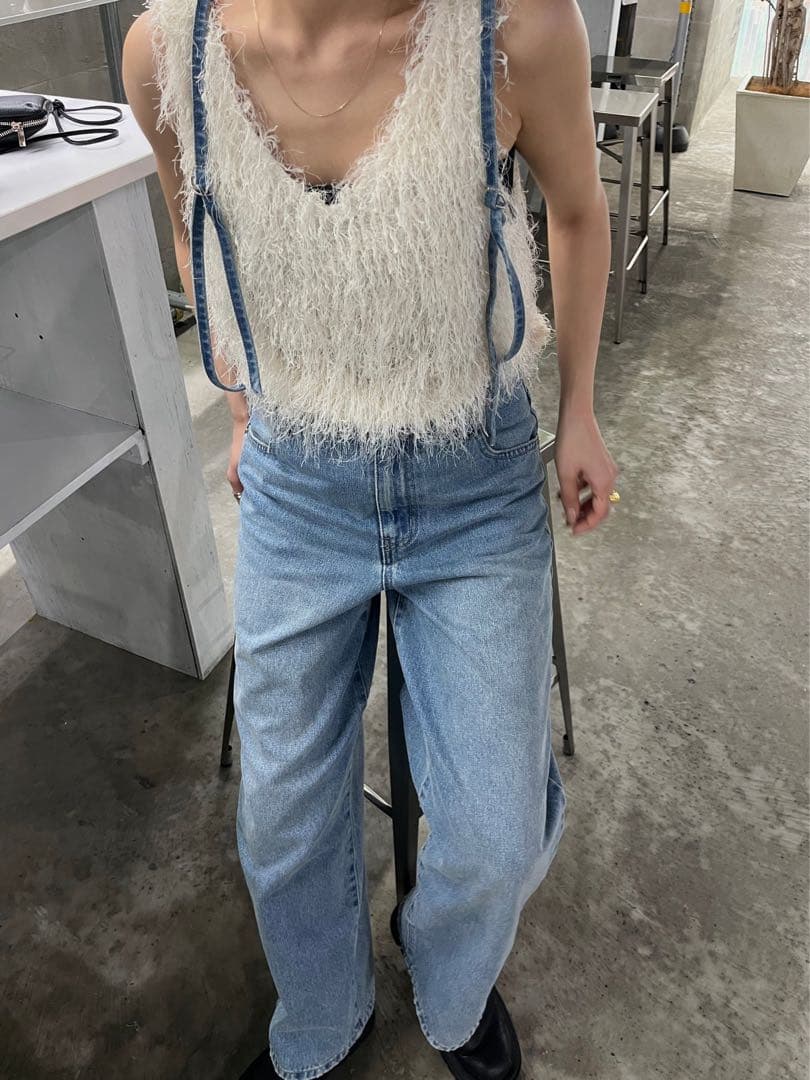 efu サスペンダー　ルーズストレートデニム　ブルー　S