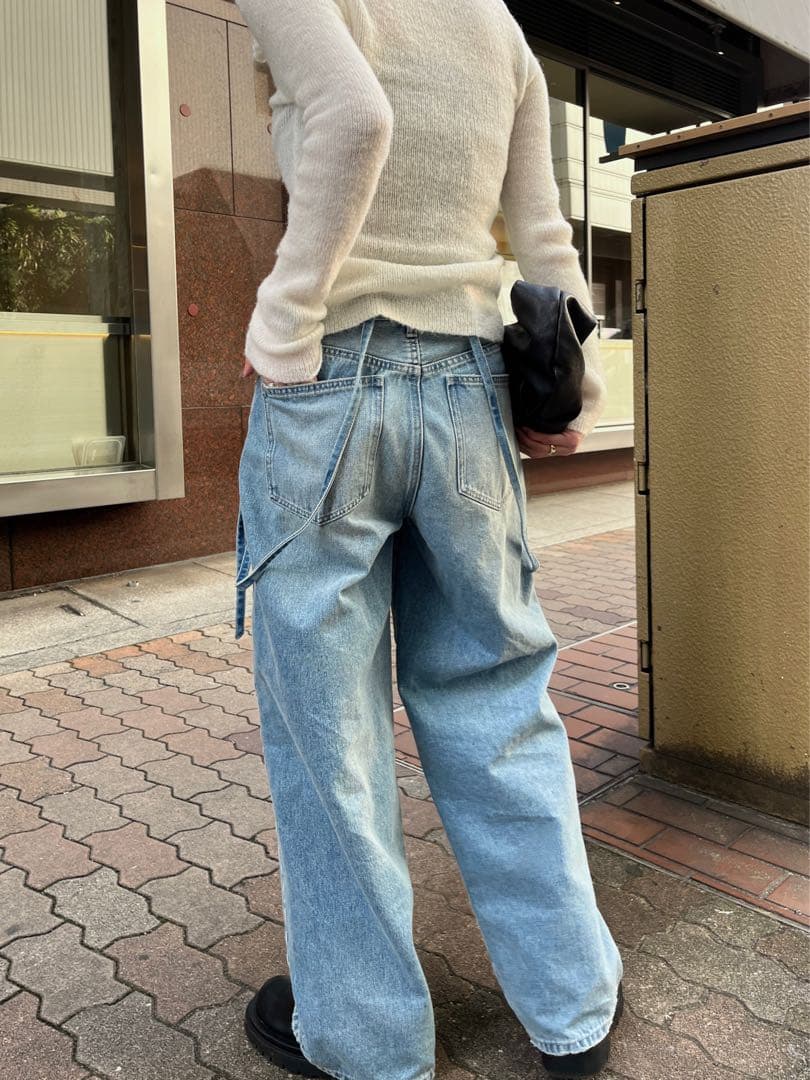 efu サスペンダー　ルーズストレートデニム　ブルー　S
