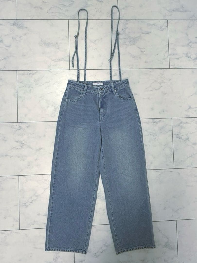 efu サスペンダー　ルーズストレートデニム　ブルー　S