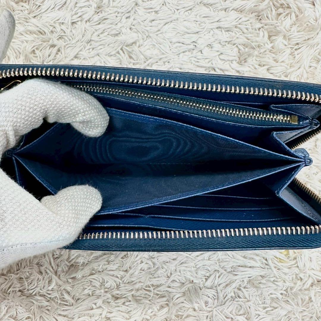 【美品】PRADA 長財布 ネイビー サフィアーノ シャイン