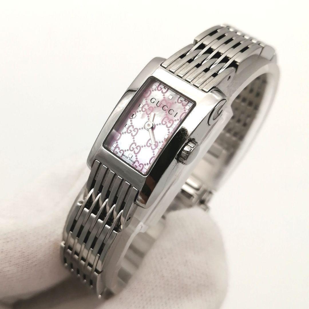 稼働✨ グッチ　G-メトロ　時計　ピンク シェル文字盤　スクエア　【新品電池】