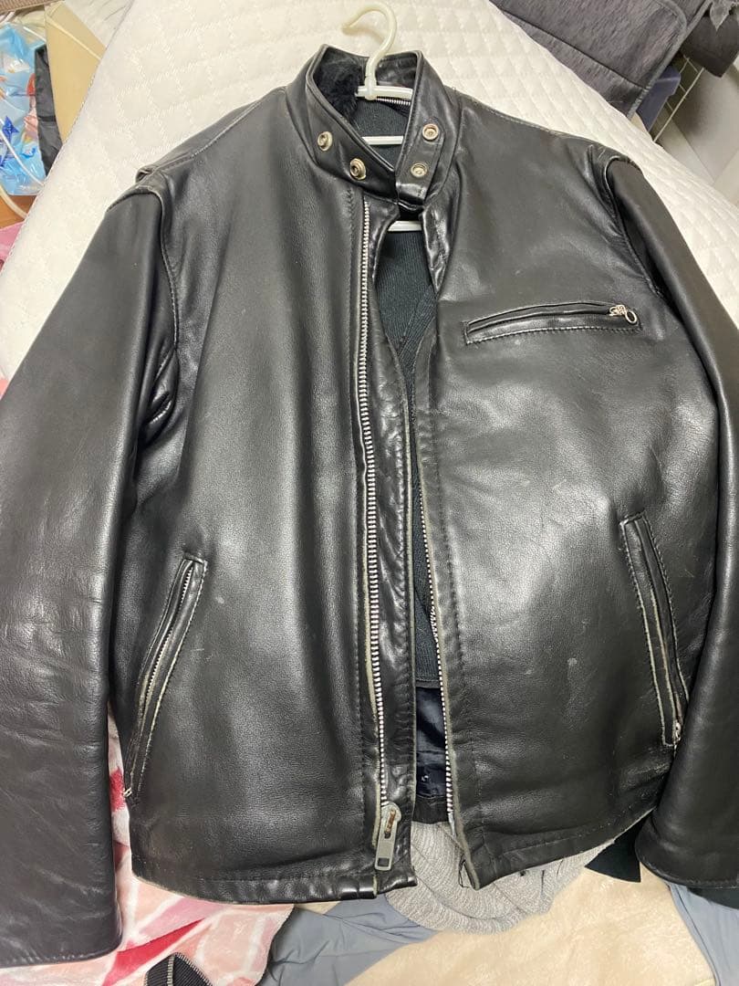 値下げ★Schott ブラックレザーシングルライダースジャケット