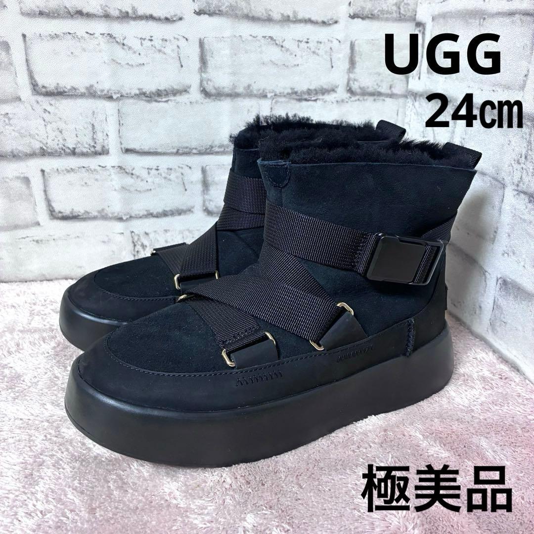 [極美品] UGG Australia ムートンブーツ　ブラック　厚底　24㎝