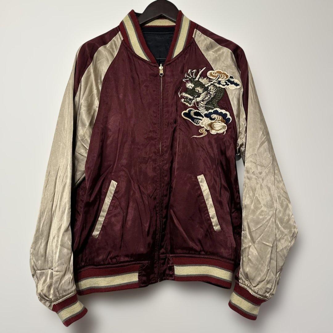 雅結 メンズ スカジャン リバーシブル レーヨン サテン 舞妓 芸者 龍 XL