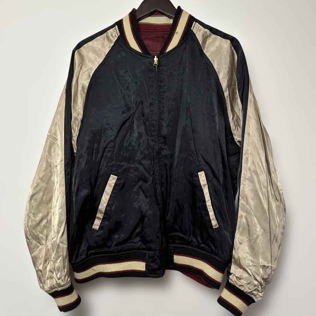 雅結 メンズ スカジャン リバーシブル レーヨン サテン 舞妓 芸者 龍 XL