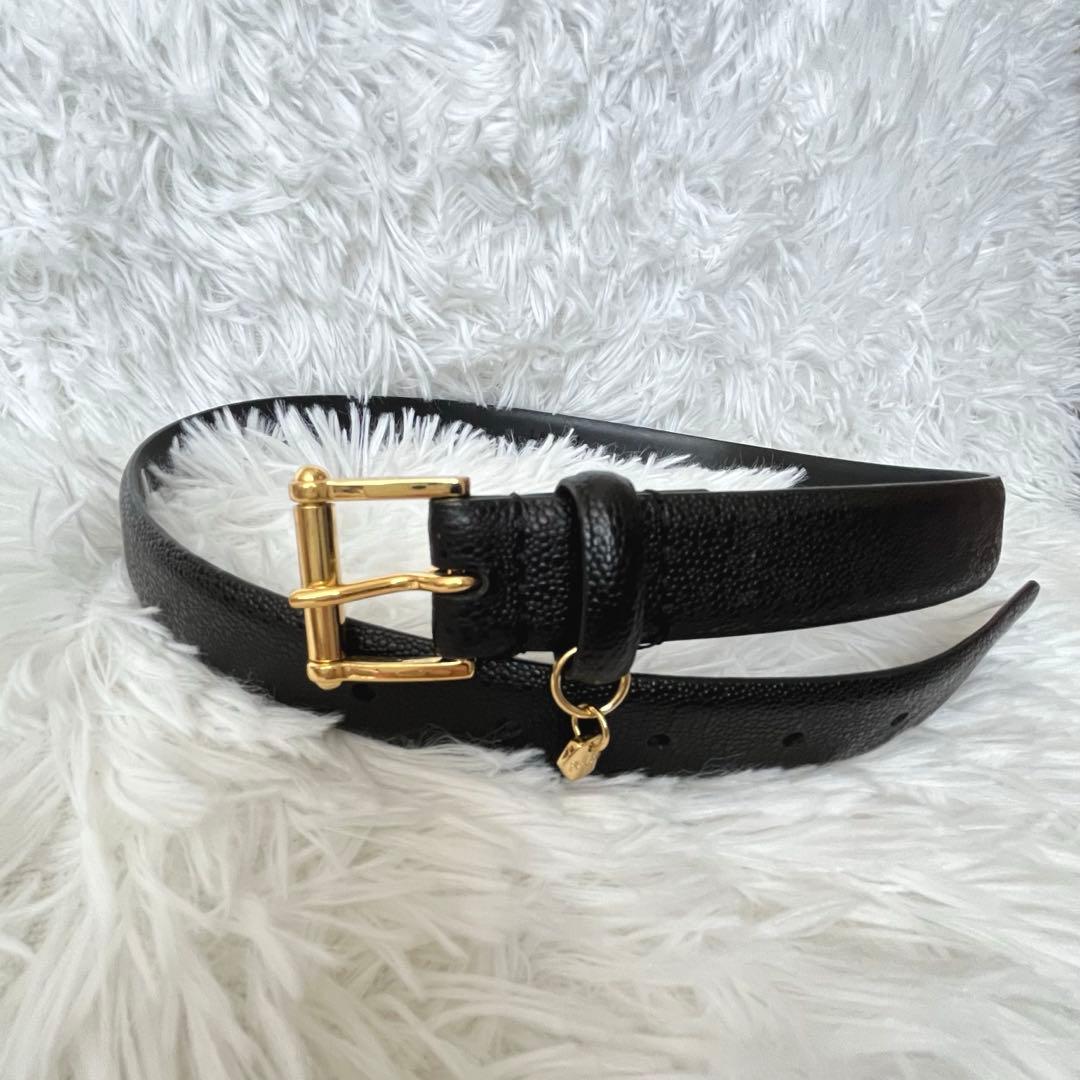 Lauren Ralph Lauren レザー ベルト　ロゴチャーム　xs 黒