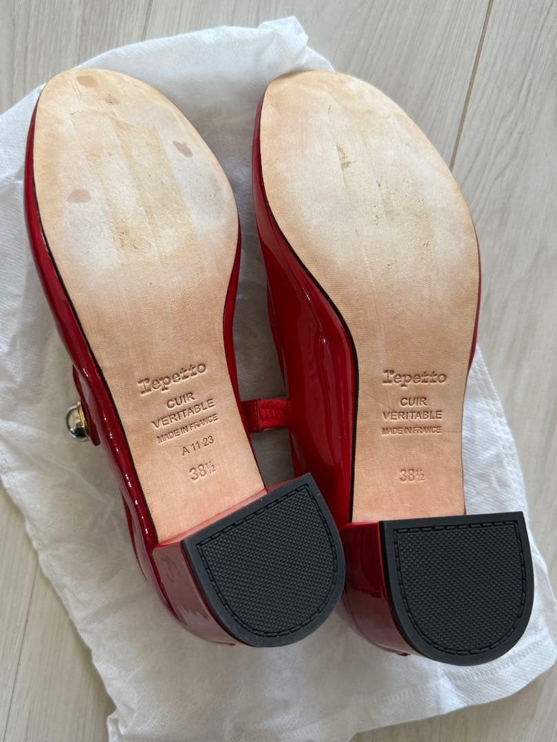 美品 Repetto 赤 メリージェーン ストラップ付き ヒール 38.5