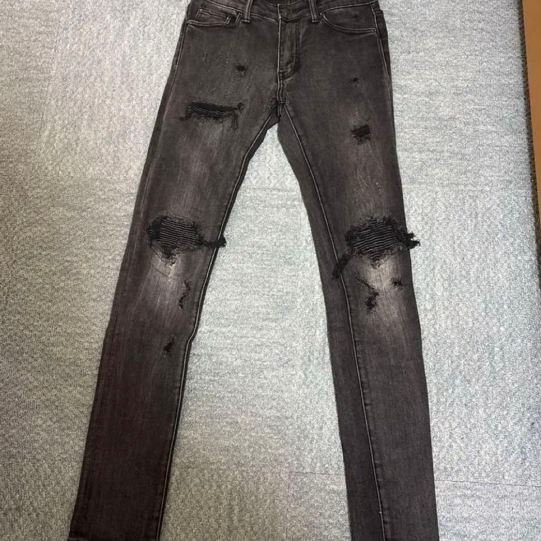 mnml ダメージスキニーデニム 29 ブラック スリムフィット