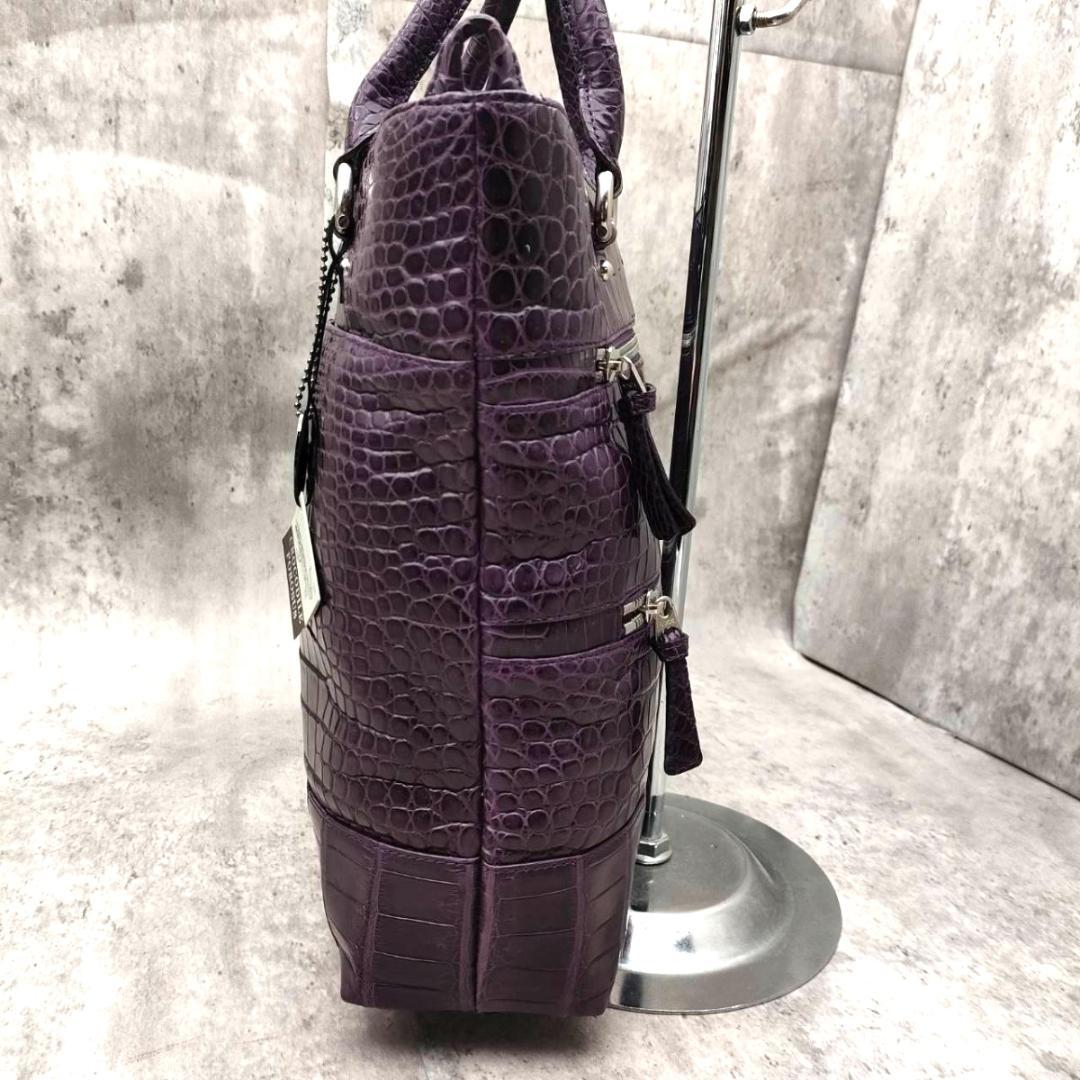 未使用級 JRA認定 クロコダイルレザー パープル 紫 2wayトートバッグ
