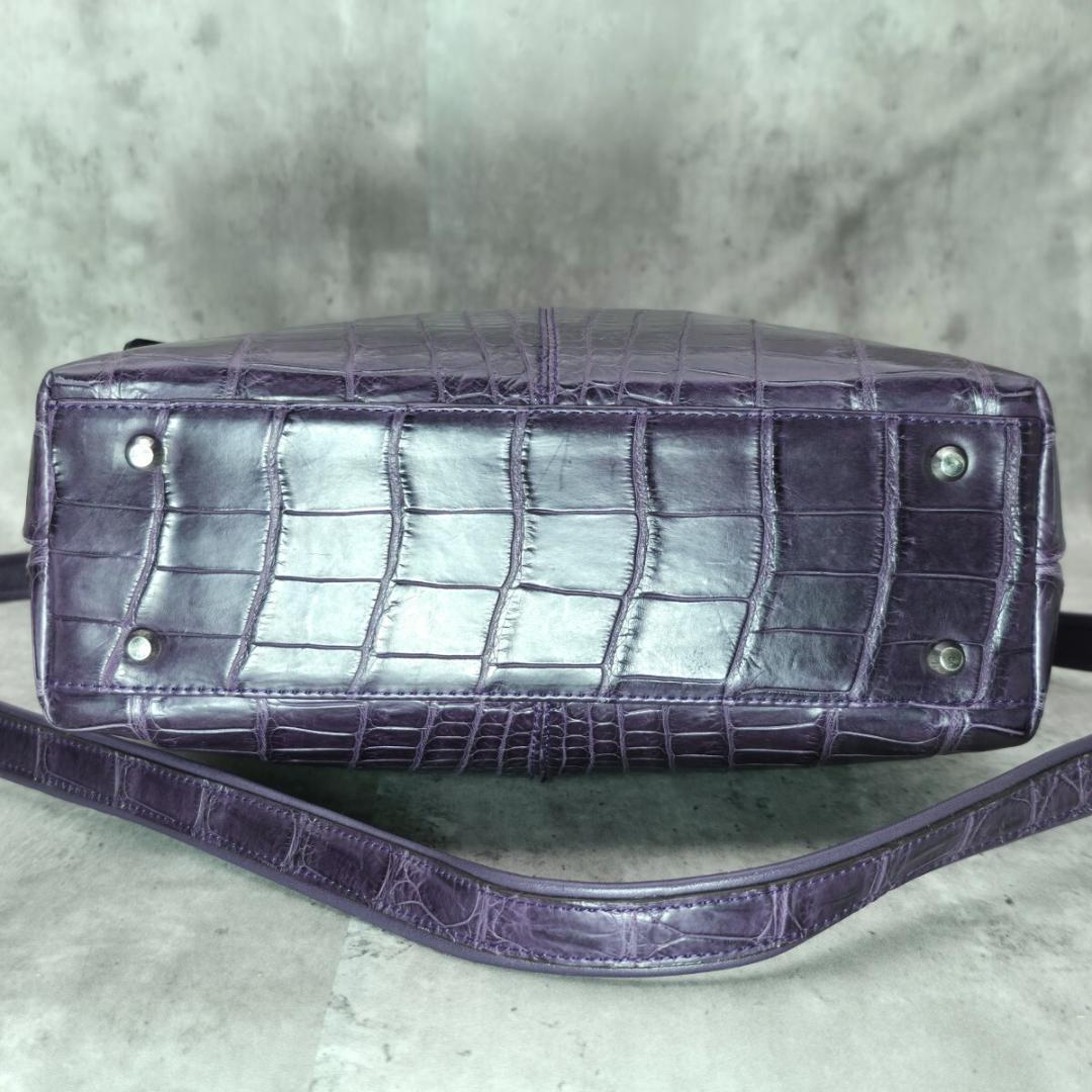 未使用級 JRA認定 クロコダイルレザー パープル 紫 2wayトートバッグ