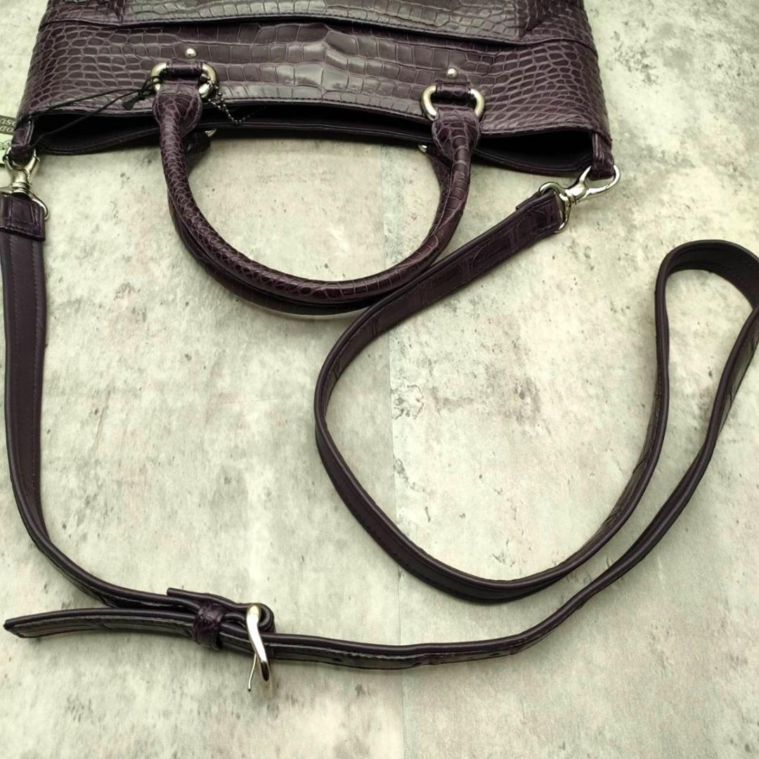 未使用級 JRA認定 クロコダイルレザー パープル 紫 2wayトートバッグ