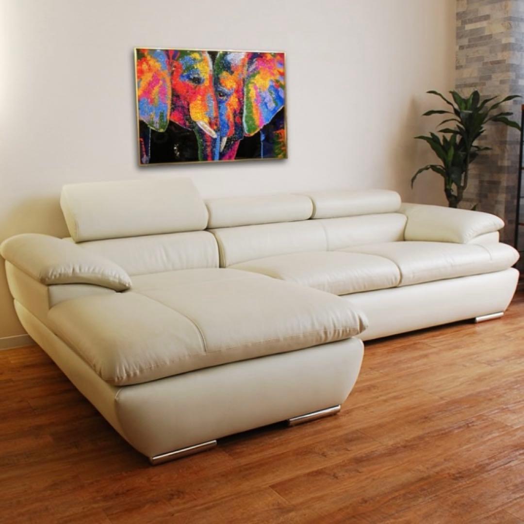 ★みつちゃん出品★ ホワイトレザー リクライニングコーナーソファー20万