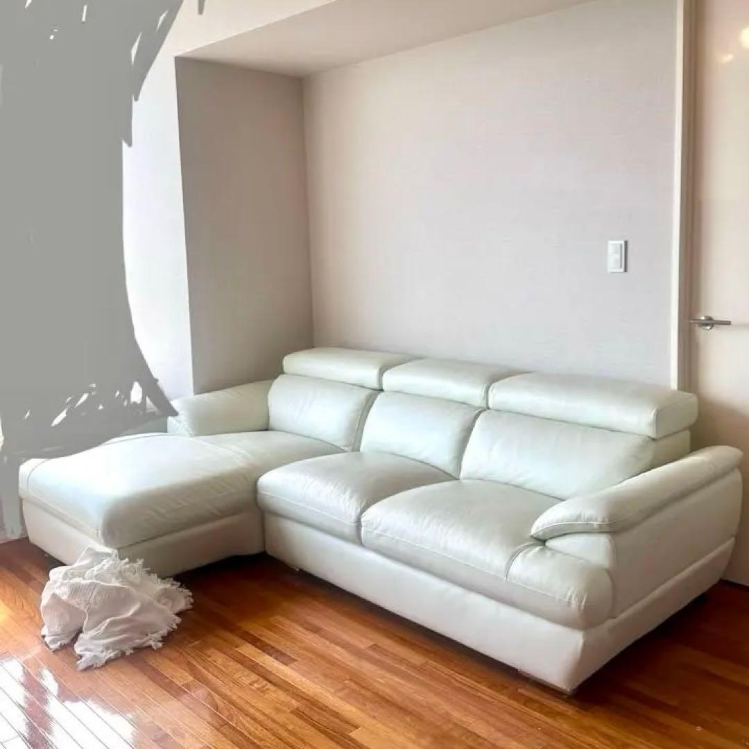 ★みつちゃん出品★ ホワイトレザー リクライニングコーナーソファー20万