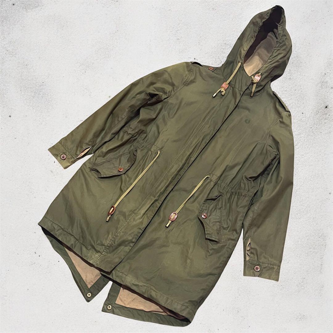 希少　英国製フレッドペリー　モッズコート　カーキ　　ワックス　背中ワッペン　刺繍