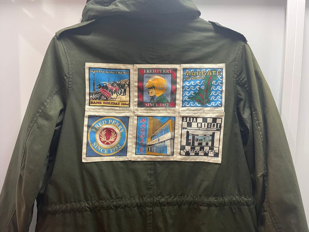 希少　英国製フレッドペリー　モッズコート　カーキ　　ワックス　背中ワッペン　刺繍