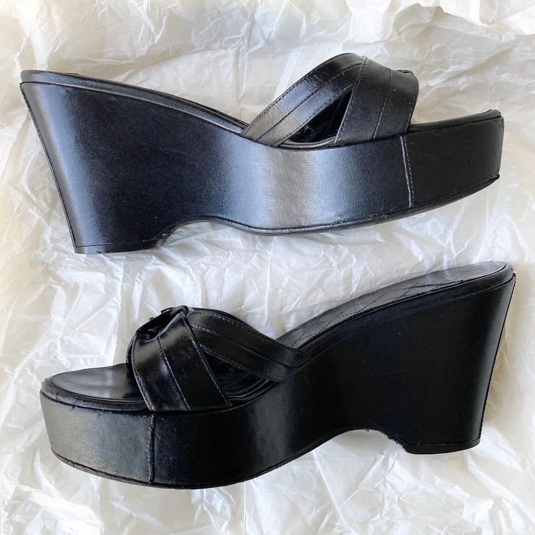 CHANEL/シャネル■ウェッジソール ミュール サンダル ココマーク■黒 36