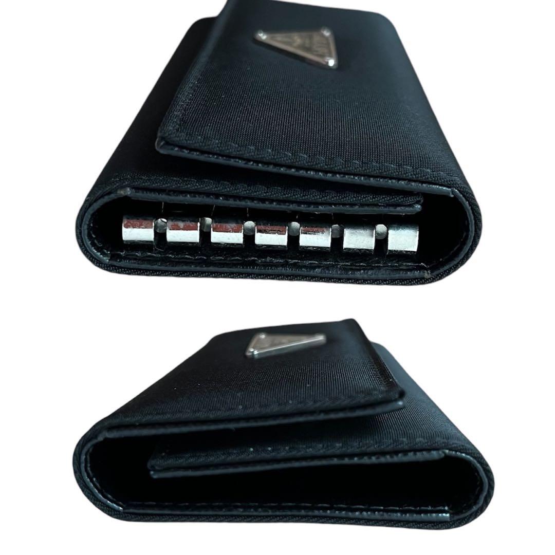 美品 PRADA ロゴプレート キーケース 6連 ナイロン ブラック M223