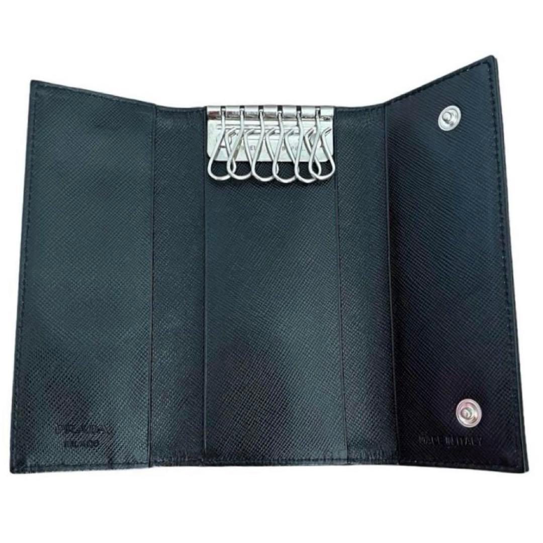 美品 PRADA ロゴプレート キーケース 6連 ナイロン ブラック M223