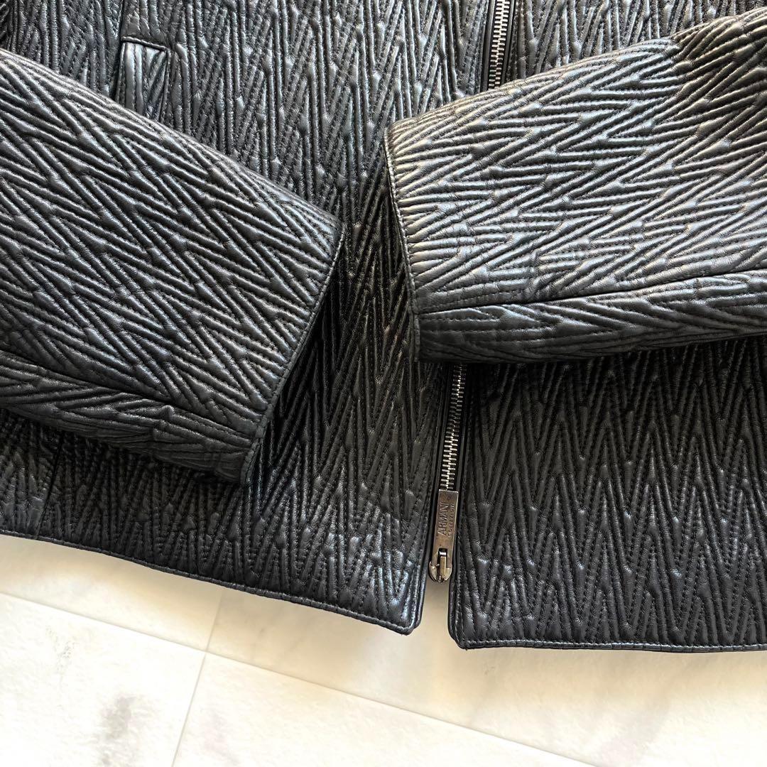 美品 アルマーニコレツィオーニ キルティング ラムレザー ブルゾン 黒 48