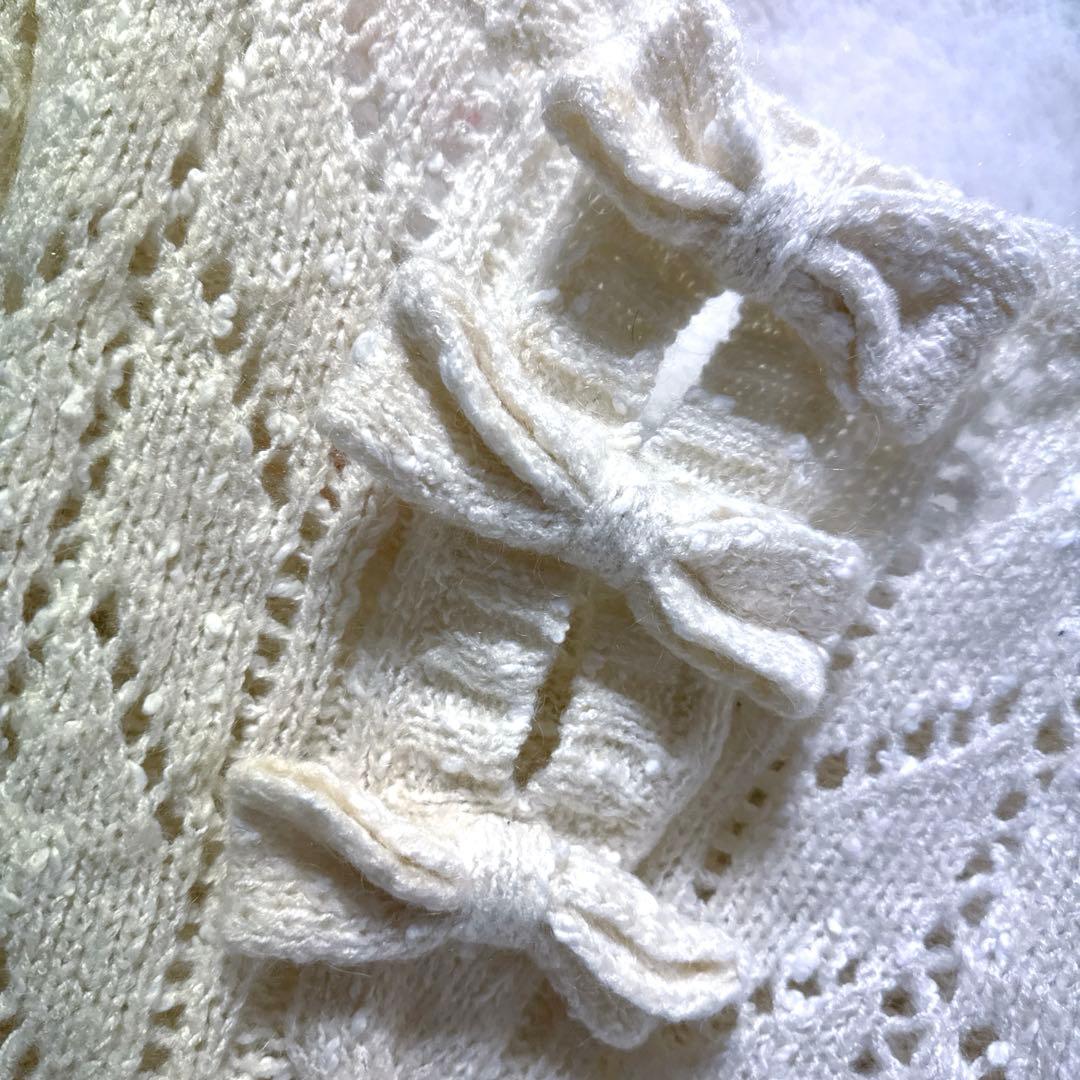 リズリサ　ケーブル編み　ニット 長袖　背中リボンが可愛い　M