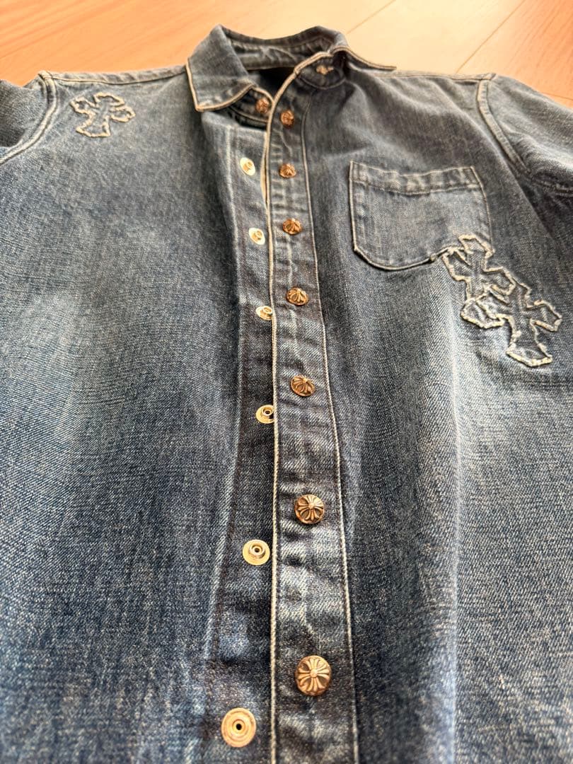 クロムハーツ 　ルーズエンド クロスパッチデニム長袖シャツ　デニムシャツ