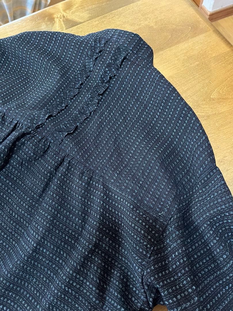 古布リメイク　久留米絣　チュニック　ロングシャツ　フリル　ハンドメイド