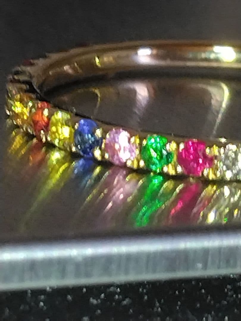 K18ゴールド ダイヤモンド&マルチカラー宝石 エタニティリング