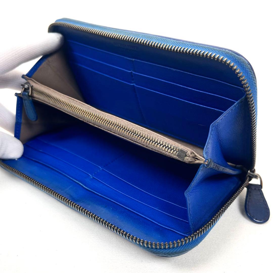 ボッテガヴェネタ　長財布　ラウンドファスナー　イントレチャート　レザー　ブルー