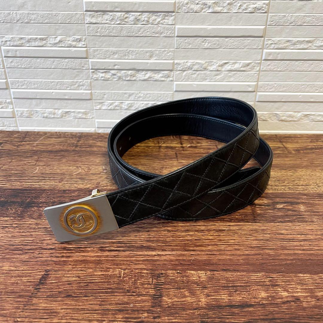 シャネル ビコローレ マトラッセ ココマーク バックル ベルト ブラック.