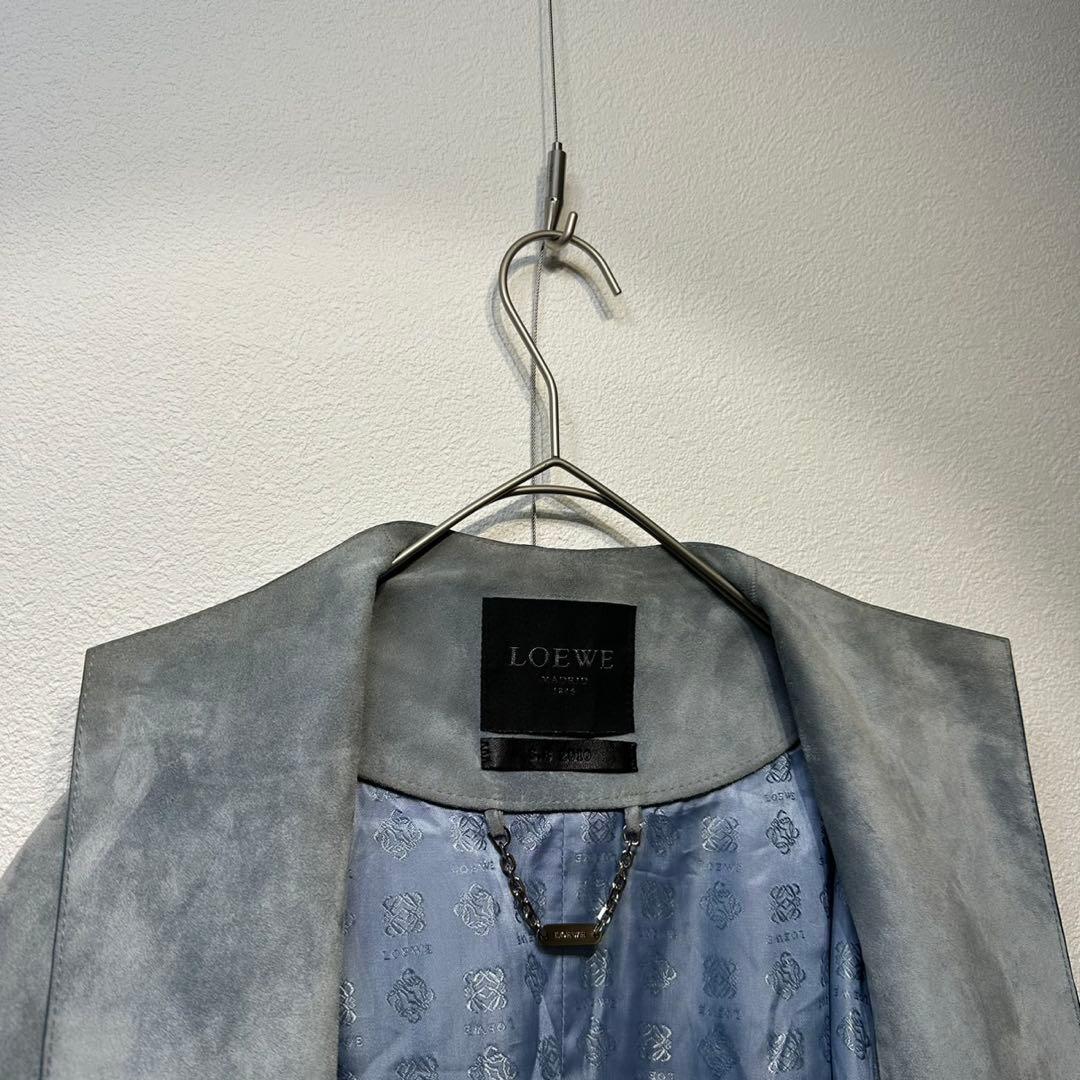 希少 LOEWE 上質 スエード レザー モノグラム デザイン ノーカラーコート