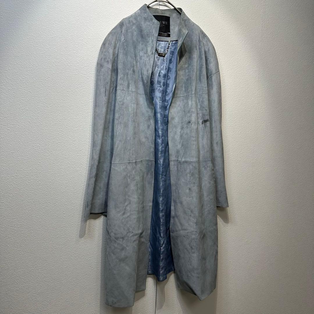 希少 LOEWE 上質 スエード レザー モノグラム デザイン ノーカラーコート