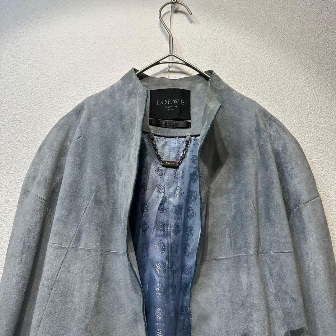 希少 LOEWE 上質 スエード レザー モノグラム デザイン ノーカラーコート