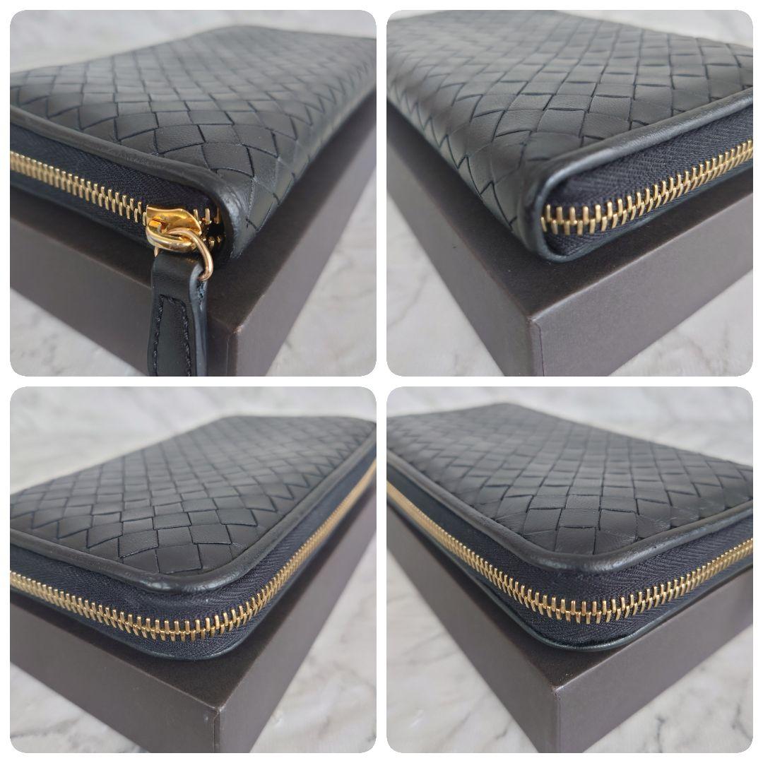 Bottega Veneta イントレチャート 長財布 ラウンドジップ ブラック
