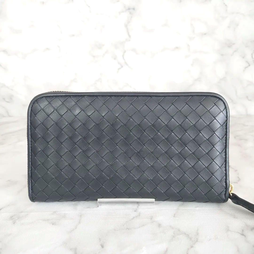 Bottega Veneta イントレチャート 長財布 ラウンドジップ ブラック
