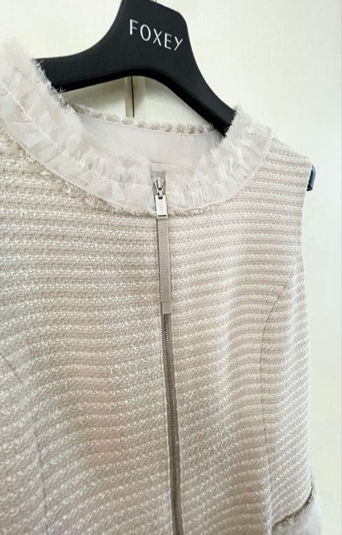 2025 FOXEY ツイードワンピース／ベージュ　38